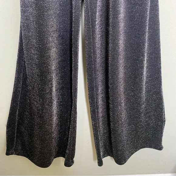 Anthropologie Greylin Black Shimmer Glitter Plunge Neck Wide Leg Jumpsuit Small - Picture 9 of 12